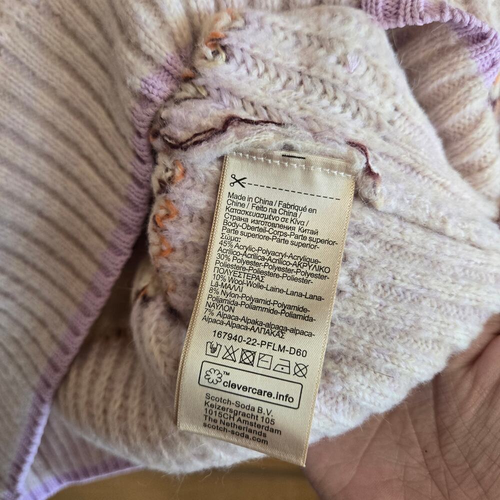 Scotch & Soda Fuzzy Knitted Sweater Pink Multicolor Stripe Cozy Pullover Top - Picture 4 of 7